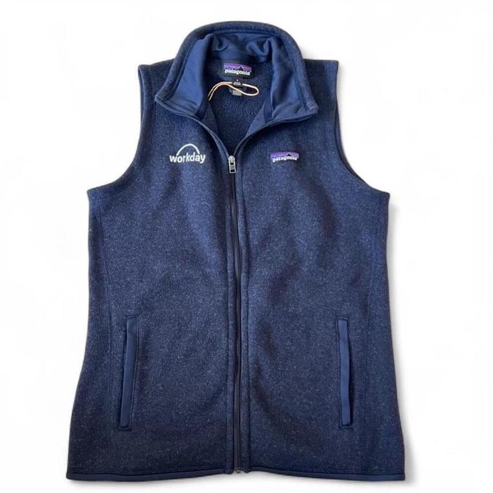 Patagonia Better Sweater Vest Womens S Navy Blue Zip Company Logo Embroidered